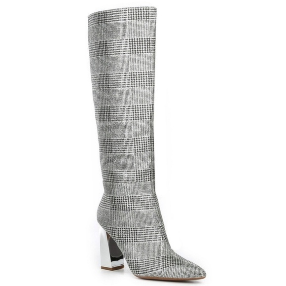 NEW GIANNI BINI Junypear Plaid Silver Glitter Boot size 5.5 - Picture 2 of 15